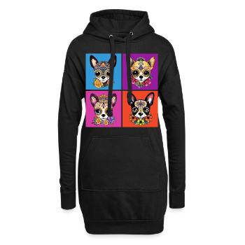 Kawaii-Stil Chihuahua Zuckerschädel Tag der - Hoodie-Kleid - Schwarz - Vorne