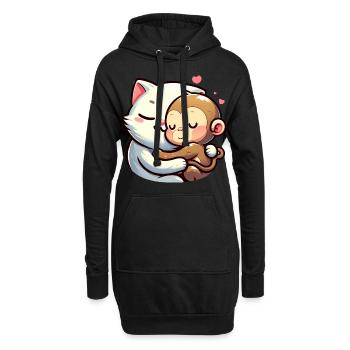 Câlin Chat Et Singe Amoureux - Sweat-shirt à capuche long Femme - noir - Devant