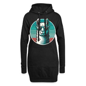 Llama Alpaca in Blue with Sunglasses Comic Art - Hoodie Dress - black - Front