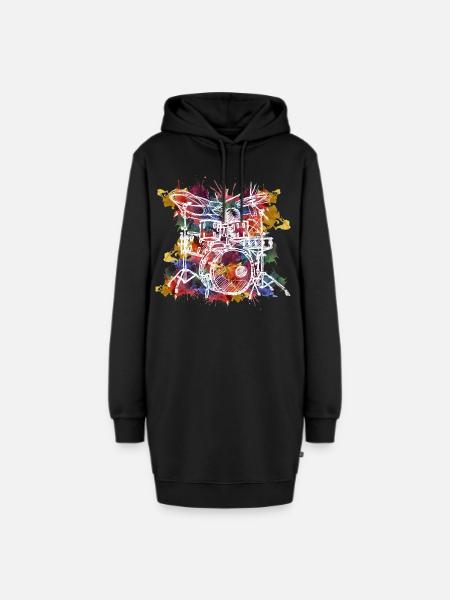 Abstrakt Schlagzeug - Hoodie-Kleid - Schwarz