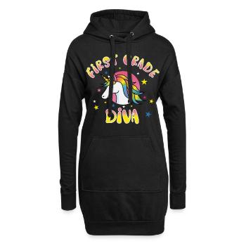 First Grade Diva Einhorn Einschulung Geschenk - Hoodie-Kleid - Schwarz - Vorne
