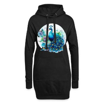 Pfau Blumen Pfauenfeder Exotisch Farbenfroh Bunt - Hoodie-Kleid - Schwarz - Vorne