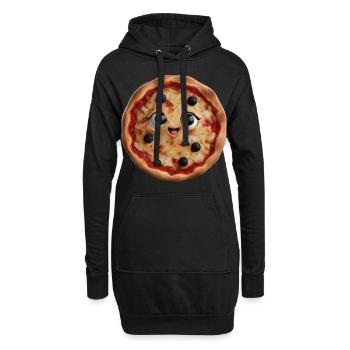 Glückliche Pizza - Hoodie-Kleid - Schwarz - Vorne