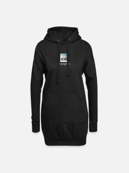 Skyline Shanghai Retro Foto - Hoodie-Kleid - Schwarz