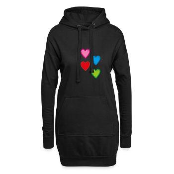 Herzen - Hoodie-Kleid - Schwarz - Vorne