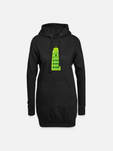 Horloge Tour Verte Rétro - Sweat-shirt à capuche long Femme - noir