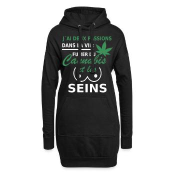deux passions fumer du cannabis et les seins - Sweat-shirt à capuche long Femme - noir - Devant