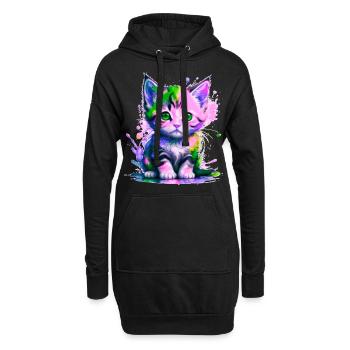 Chaton rose-vert - Sweat-shirt à capuche long Femme - noir - Devant