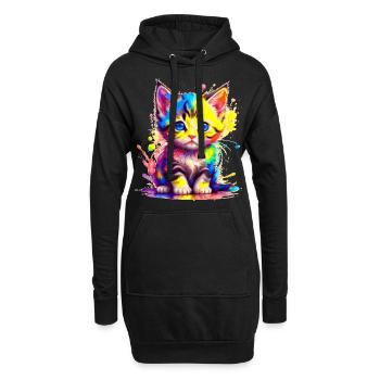 Rainbow Kitty - Hoodie Dress - black - Front