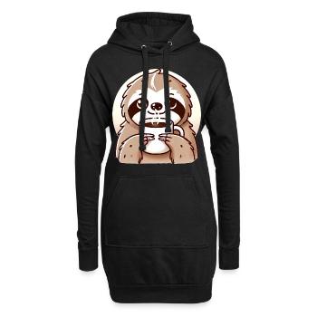 Gemütliches Faultier Kaffee Illustration - Hoodie-Kleid - Schwarz - Vorne