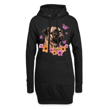 Mops mit Schmetterlingen - Hoodie-Kleid - Schwarz - Vorne