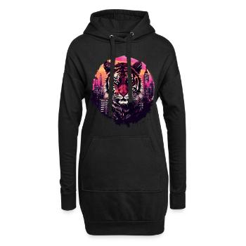 Tiger Tigerkopf Raubkatze Raubtier Stadt Neon - Hoodie-Kleid - Schwarz - Vorne
