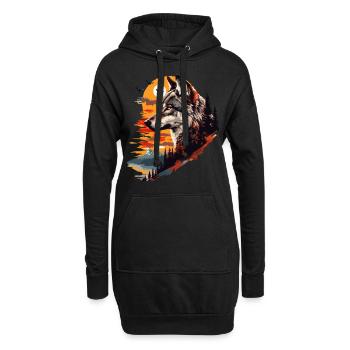 Wolf Wolf's Head Forest Nature Mountains Wilderness Sun - Hoodie Dress - black - Front
