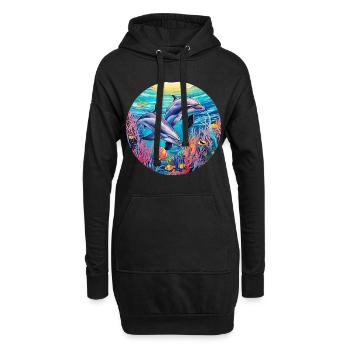 Delphin -lebendige Farben - Chromatische - Hoodie-Kleid - Schwarz - Vorne