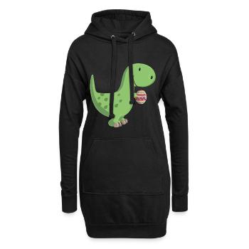 Dino mit Ei - Hoodie-Kleid - Schwarz - Vorne