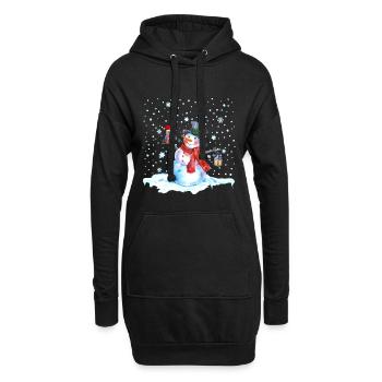Noël nostalgie bonhomme de neige avec hibou, lanterne - Sweat-shirt à capuche long Femme - noir - Devant
