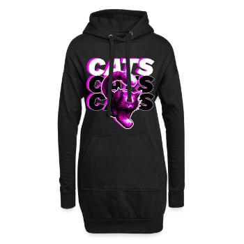 CHATS, CHATS, CHATS · Grand chat rose - Sweat-shirt à capuche long Femme - noir - Devant