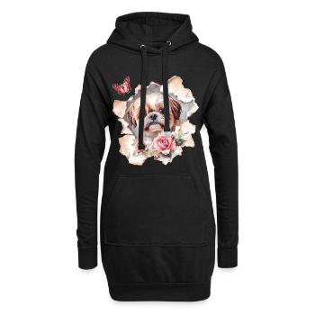 Shih Tzu mit Schmetterling - Hoodie-Kleid - Schwarz - Vorne