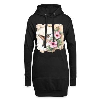 Kolibri mit Blüten - Hoodie-Kleid - Schwarz - Vorne