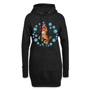 Renne Rudolph avec casquette de Noël chapeau de Père Noël - Sweat-shirt à capuche long Femme - noir - Devant
