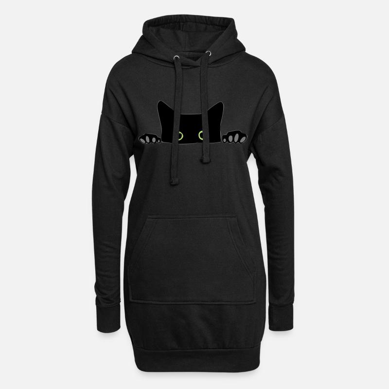 Katze - Hoodie-Kleid - Schwarz