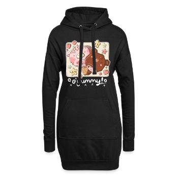Strawberry moo ice cream and choco bear in kawaii - Hoodie Dress - black - Front