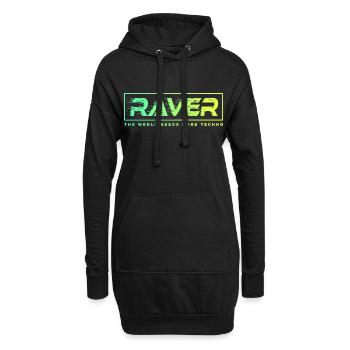 Raver Techno Rave Festival Electro Musik - Hoodie-Kleid - Schwarz - Vorne
