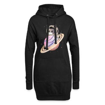 Weltraum-Katze - Hoodie-Kleid - Schwarz - Vorne