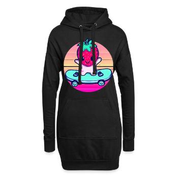 Erdbeere Skateboard im Sonnenuntergang - Hoodie-Kleid - Schwarz - Vorne