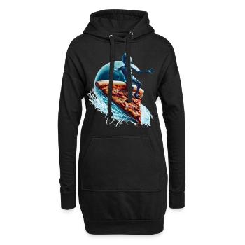 Pizza Surfer Alien - Hoodie-Kleid - Schwarz - Vorne