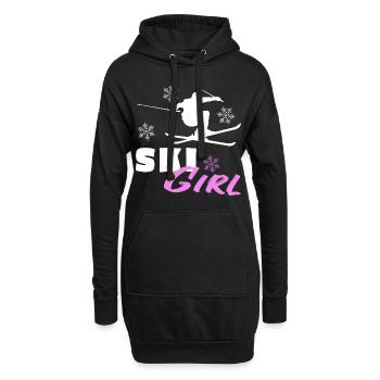 Ski Fille Fille Skieur Ski Piste Montagne - Sweat-shirt à capuche long Femme - noir - Devant