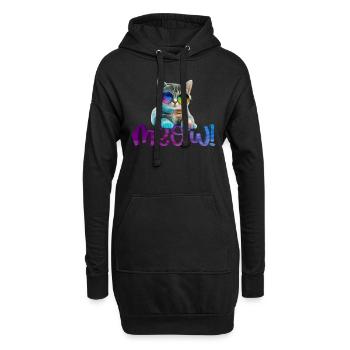 Katze - Miauen - Hoodie-Kleid - Schwarz - Vorne