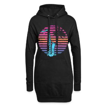 90er Jahre Saxophon - Hoodie-Kleid - Schwarz - Vorne