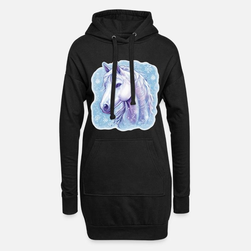 Pferd Schneeflocken  - Hoodie-Kleid - Schwarz