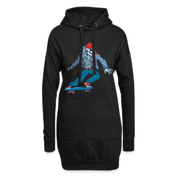 Skelett auf Skateboard - Hoodie-Kleid - Schwarz - Vorne
