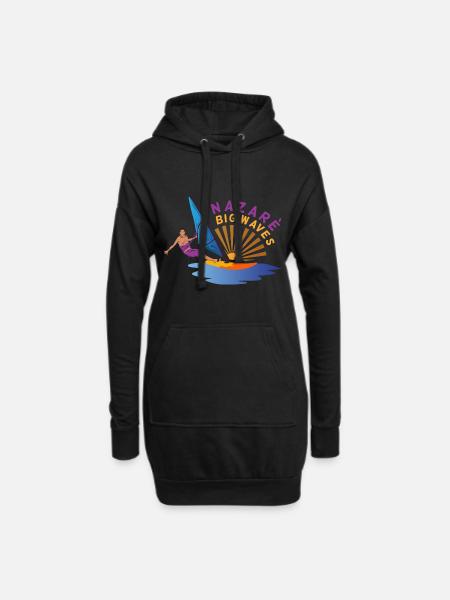 Nazare Portugal Big Waves Windsurfer - Hoodie-Kleid - Schwarz