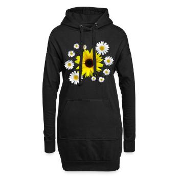 Tournesol avec marguerites fleurs, floral, fleur - Sweat-shirt à capuche long Femme - noir - Devant