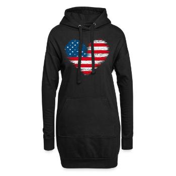 Amerikanisches Herz USA Amerika 4 Juli - Hoodie-Kleid - Schwarz - Vorne