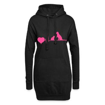 Katze und & Hund Mama Mutter Mom Pink Herzschlag - Hoodie-Kleid - Schwarz - Vorne