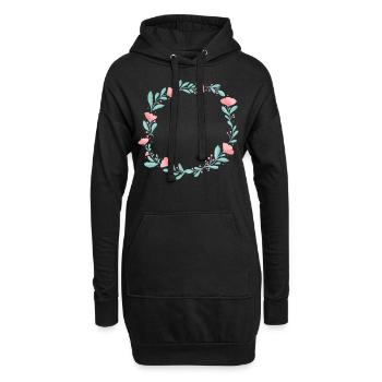 Couronne de fleurs. Placez-y votre propre texte. - Sweat-shirt à capuche long Femme - noir - Devant