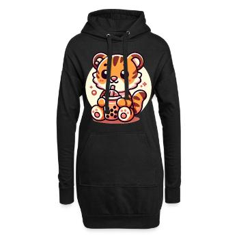 Süßer Tiger Boba Tee Illustration - Hoodie-Kleid - Schwarz - Vorne