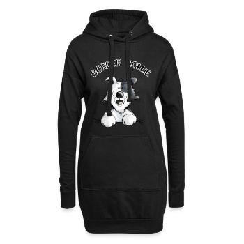 Abenteuerlustiger Border Collie - Hoodie-Kleid - Schwarz - Vorne