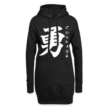 Le mot courage en japonais (blanc) - Sweat-shirt à capuche long Femme - noir - Devant