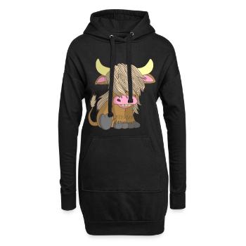 Langhaarige Kuh - Hoodie-Kleid - Schwarz - Vorne