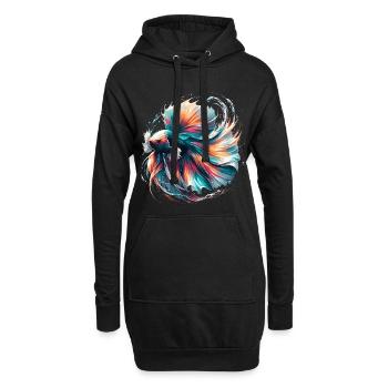 Leuchtender Betta Splendens, Kampffsich bunt - Hoodie-Kleid - Schwarz - Vorne