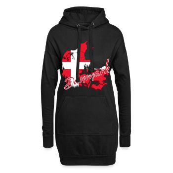 Drapeau de carte Danemark, j’adore le Danemark - Sweat-shirt à capuche long Femme - noir - Devant