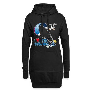 Ich liebe Kitesurfen – lustige, cartoonartige Zeichnungen - Hoodie-Kleid - Schwarz - Vorne