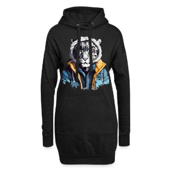 Streetstyle Schneeleopard | Leoparden-Liebhaber - Hoodie-Kleid - Schwarz - Vorne