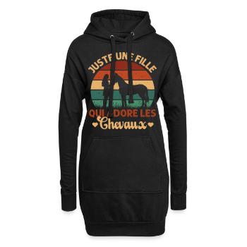 Juste Une Fille Qui Adore Les Chevaux Cadeau Rétro - Sweat-shirt à capuche long Femme - noir - Devant
