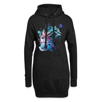 Fleur de chat et papillon - Sweat-shirt à capuche long Femme - noir - Devant